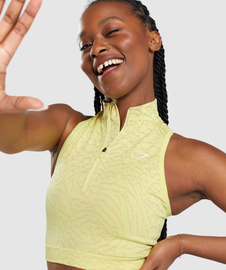 Gymshark Adapte Hayvan Dikişsiz Mahsul 1/2 Fermuarlı Hibrit Ateş Böceği Sarı