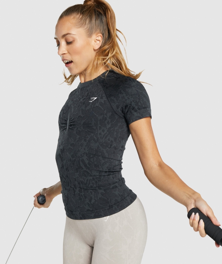 Gymshark Adapte Hayvan Dikişsiz Tişört Kelebek-siyah