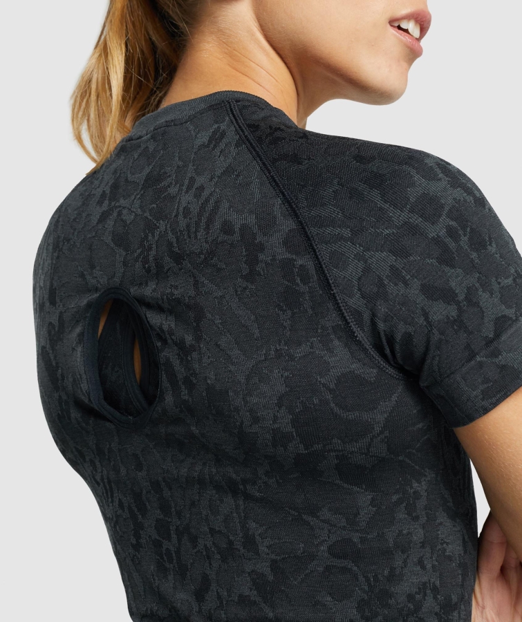 Gymshark Adapte Hayvan Dikişsiz Tişört Kelebek-siyah