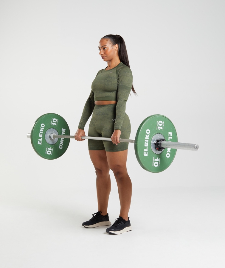 Gymshark Adapt Kamuflaj Dikişsiz Bağcıklı Arka üst Lav Yosunu Zeytin çekirdekli Zeytin