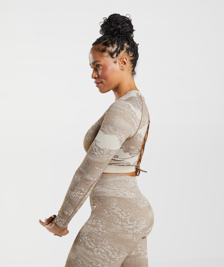 Gymshark Adapt Kamuflaj Dikişsiz Bağcıklı Arka üst Lav-çakıl Gri-ruh Kahverengi