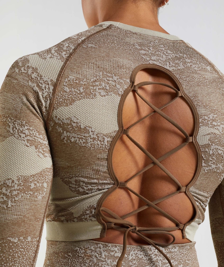 Gymshark Adapt Kamuflaj Dikişsiz Bağcıklı Arka üst Lav-çakıl Gri-ruh Kahverengi