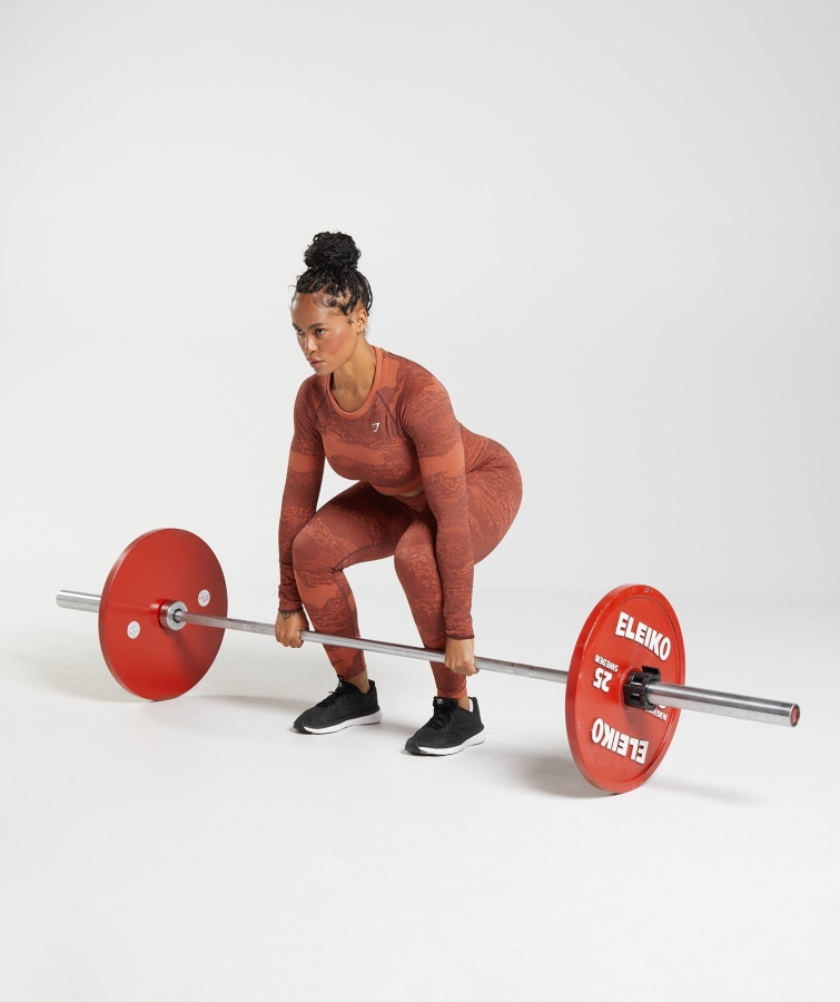 Gymshark Adapt Kamuflaj Dikişsiz Bağcıklı Arka üst Lav-fırtına Kırmızı-kiraz Kahvesi