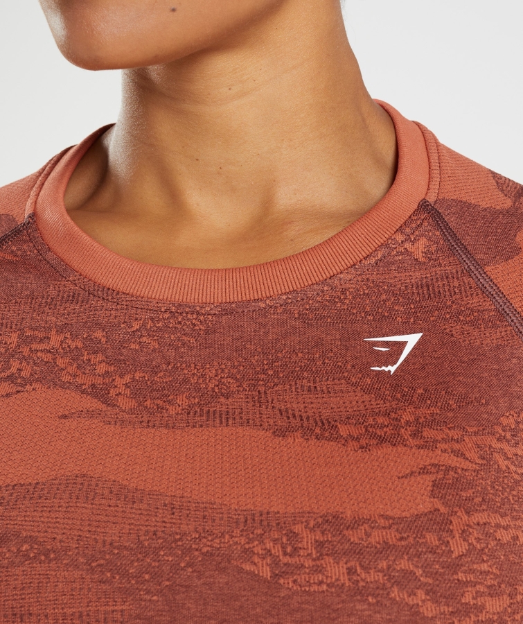 Gymshark Adapt Kamuflaj Dikişsiz Bağcıklı Arka üst Lav-fırtına Kırmızı-kiraz Kahvesi