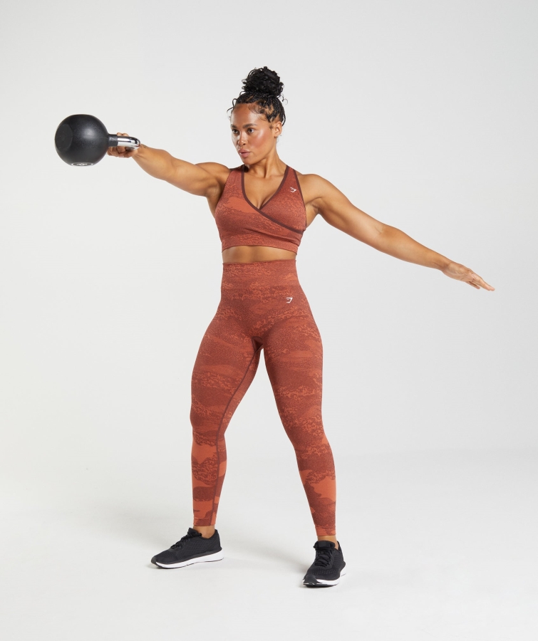 Gymshark Kamuflaj Uyarlaması Dikişsiz Tayt Lav Fırtınası Kırmızı-kiraz Kahvesi