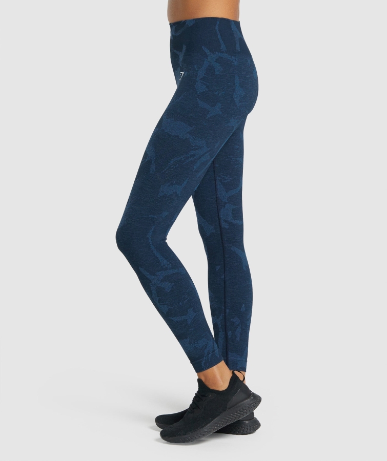 Gymshark Kamuflaj Uyarlaması Dikişsiz Tayt Savan-donanma