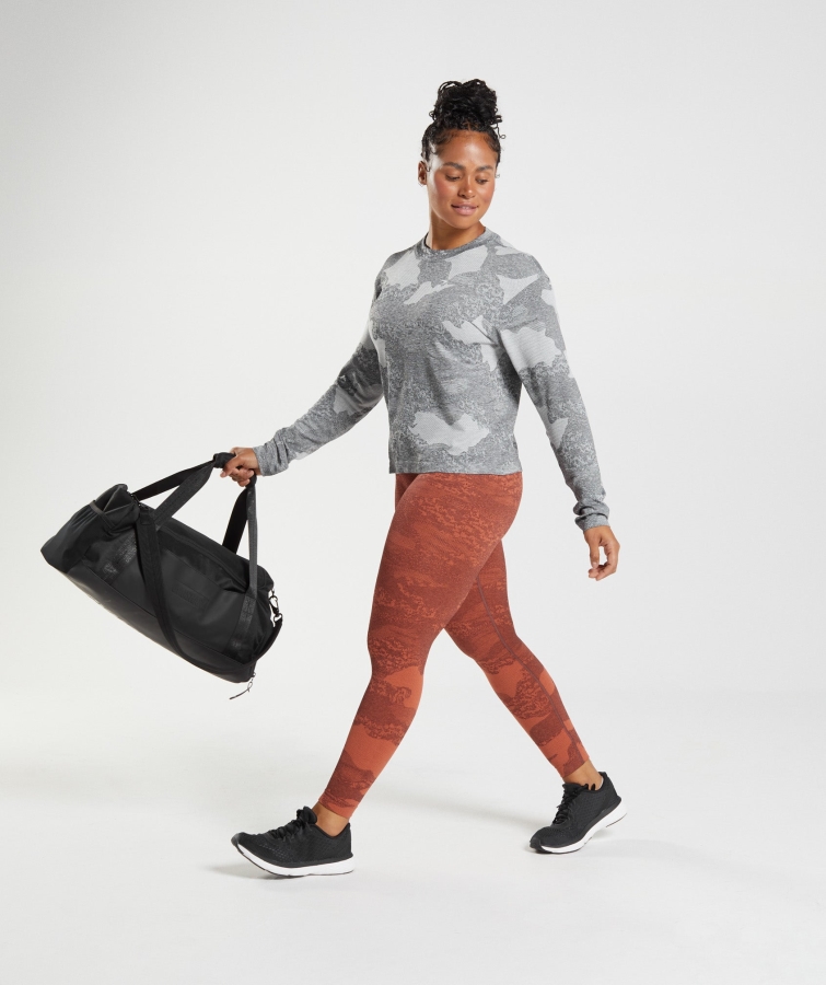 Gymshark Adapt Kamuflaj Dikişsiz Uzun Kollu üst Lav Açık Gri-siyah