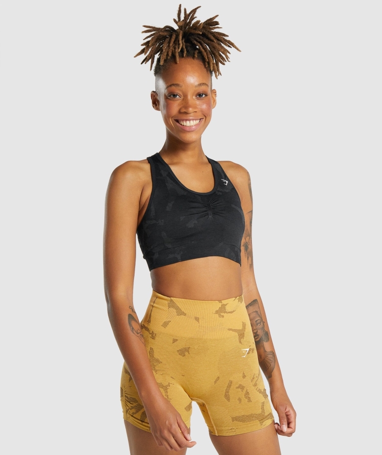 Gymshark Kamuflaj Uyarlaması Dikişsiz Yarışçı Sırt Spor Sutyeni Savana-siyah