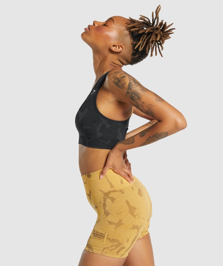 Gymshark Kamuflaj Uyarlaması Dikişsiz Yarışçı Sırt Spor Sutyeni Savana-siyah