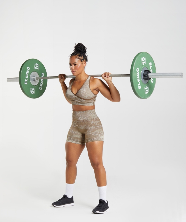 Gymshark Adapt Kamuflaj Dikişsiz şort Lav-çakıl Gri-ruh Kahverengi