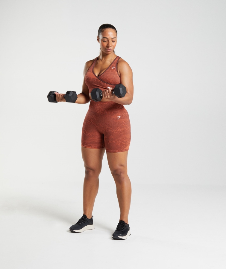 Gymshark Adapt Kamuflaj Dikişsiz şort Lav-fırtına Kırmızı-kiraz Kahvesi