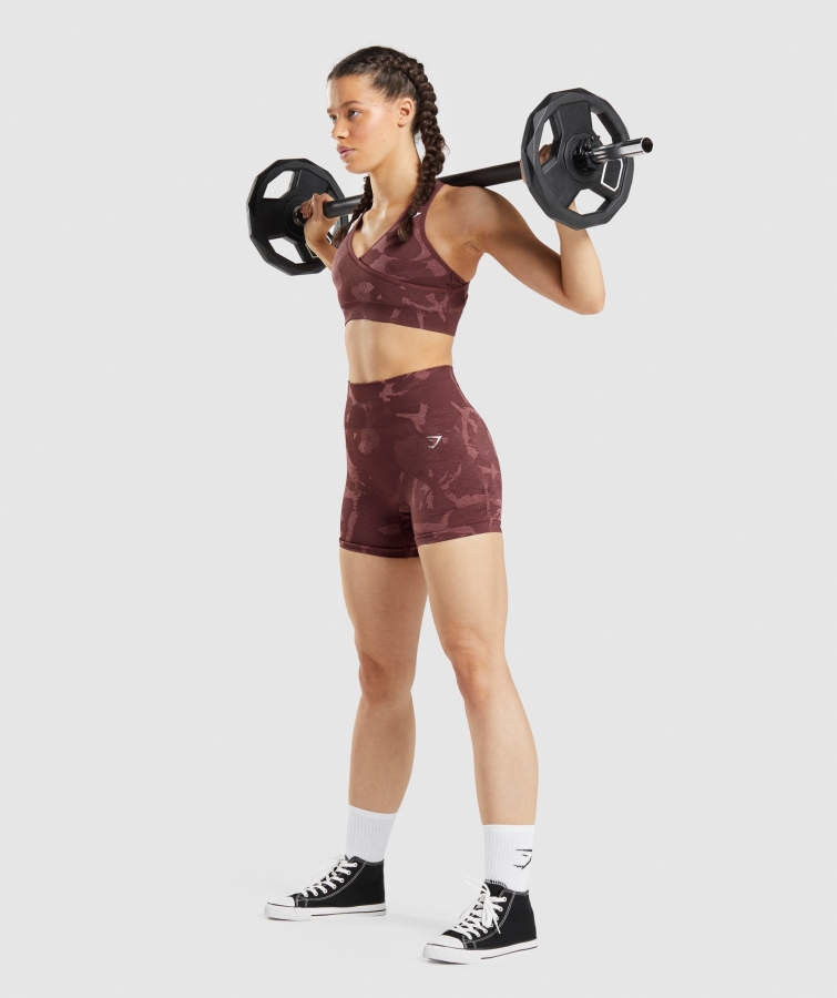 Gymshark Adapt Kamuflaj Dikişsiz şort Savan-kiraz Kahvesi