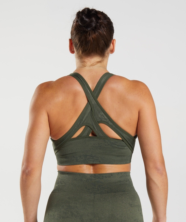 Gymshark Adapt Kamuflaj Dikişsiz Spor Sutyeni Lav Yosunu Zeytin çekirdekli Zeytin