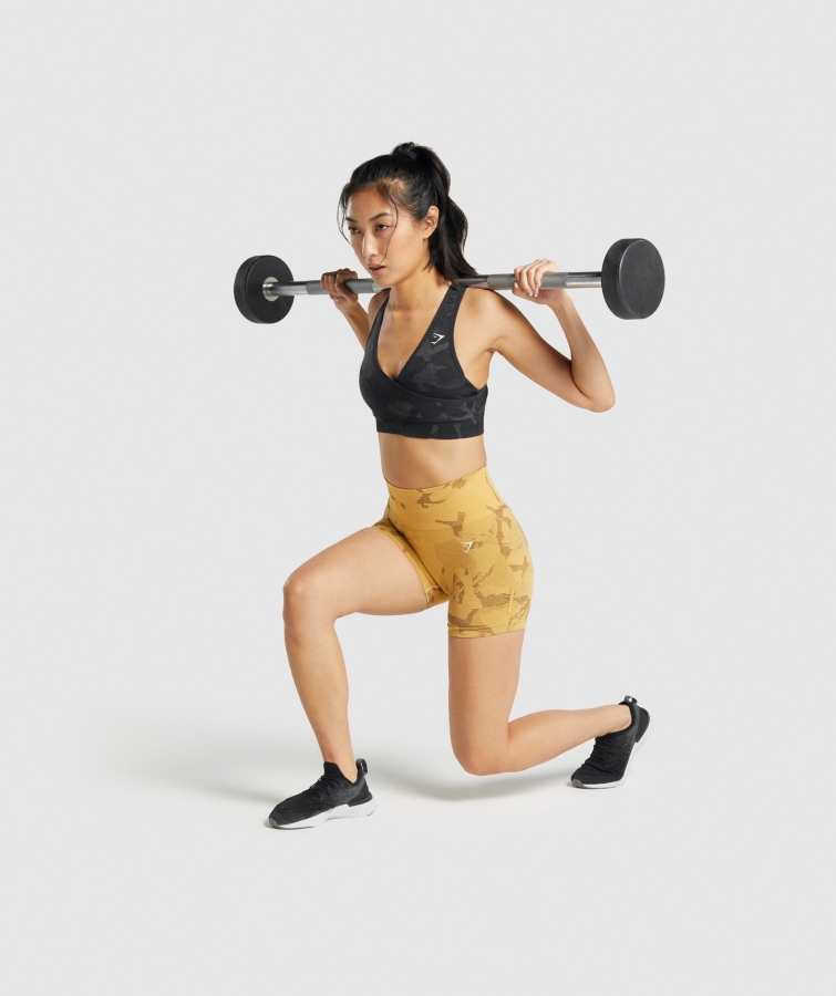 Gymshark Kamuflaj Uyarlaması Dikişsiz Spor Sutyeni Savana-siyah