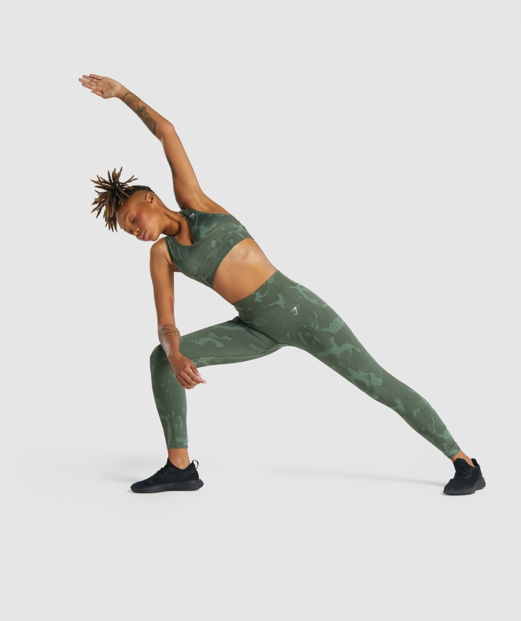 Gymshark Kamuflaj Uyarlaması Dikişsiz Spor Sutyeni Savan Yeşili