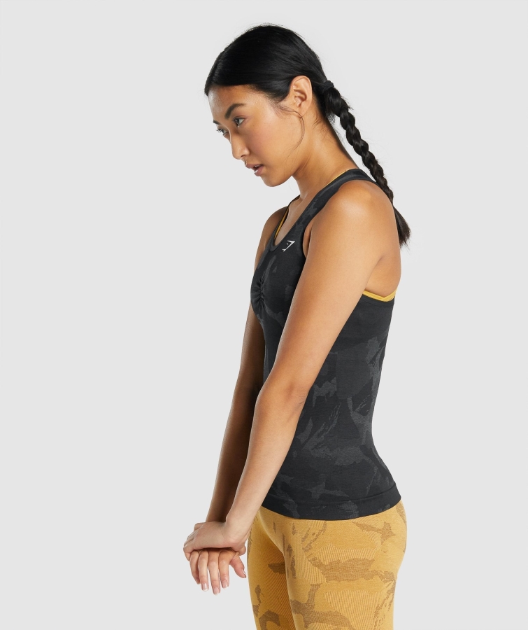 Gymshark Kamuflaj Uyarlaması Dikişsiz Tank Savana-siyah