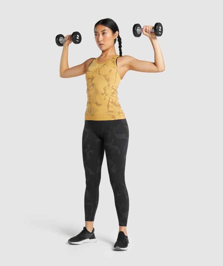Gymshark Kamuflaj Uyarlaması Dikişsiz Tank Savana-sarı