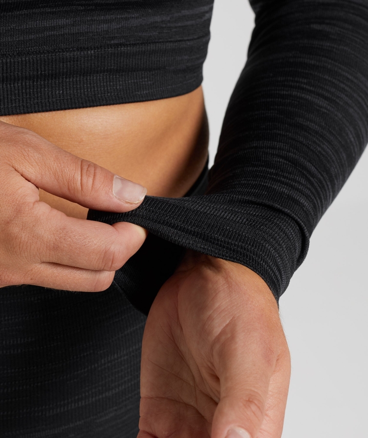 Gymshark Adapt Marl Dikişsiz Uzun Kollu Kırpma üst Vlt-siyah-dumanlı Gri