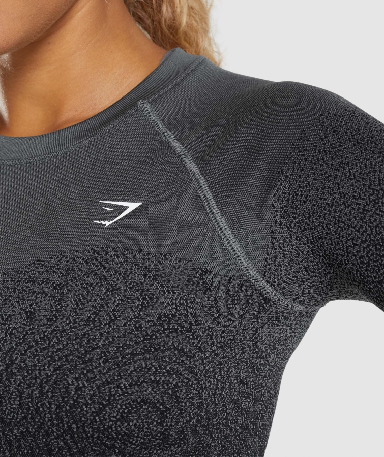 Gymshark Adapt Ombre Dikişsiz Uzun Kollu Kırpma üst Siyah-gri