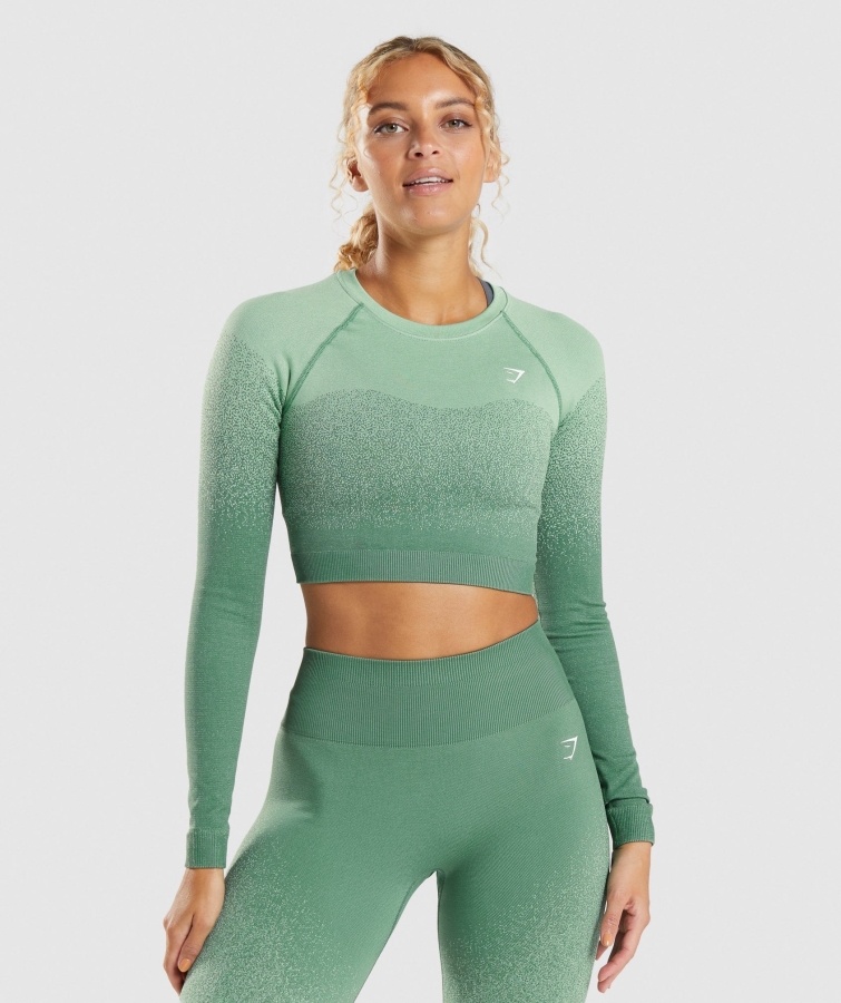 Gymshark Adapt Ombre Dikişsiz Uzun Kollu Kırpma üst Yeşil-açık Yeşil