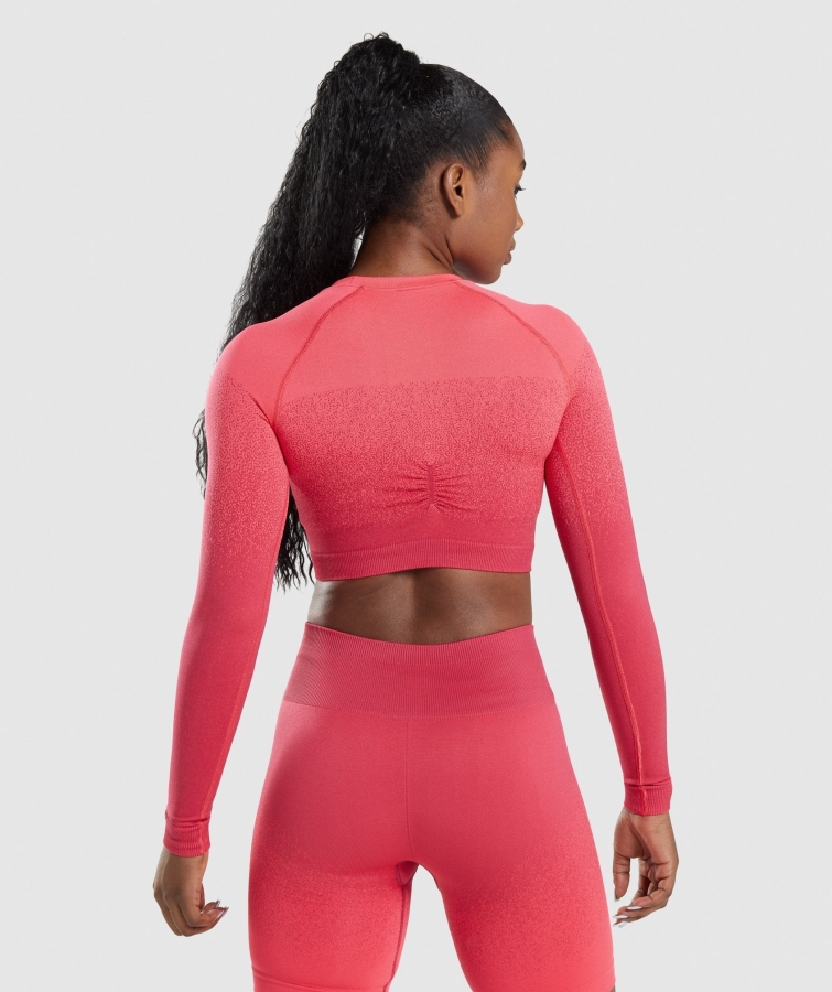 Gymshark Adapt Ombre Dikişsiz Uzun Kollu Kırpma üst Pembe-kırmızı