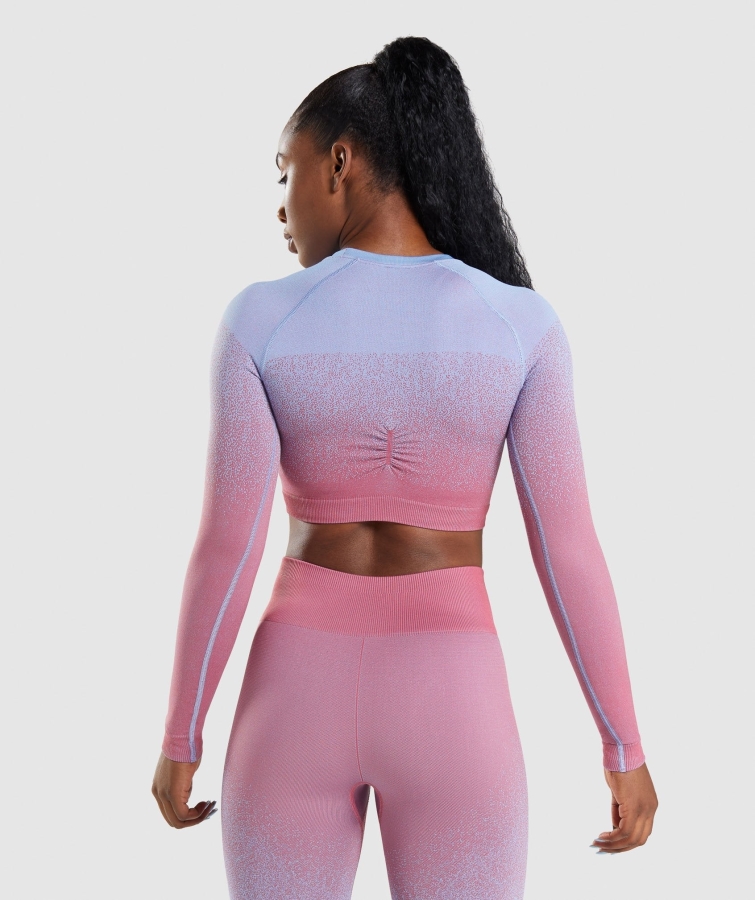 Gymshark Adapt Ombre Dikişsiz Uzun Kollu Kırpma üst Gül Pembe-açık Mavi