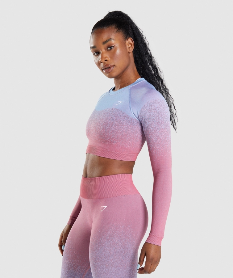 Gymshark Adapt Ombre Dikişsiz Uzun Kollu Kırpma üst Gül Pembe-açık Mavi