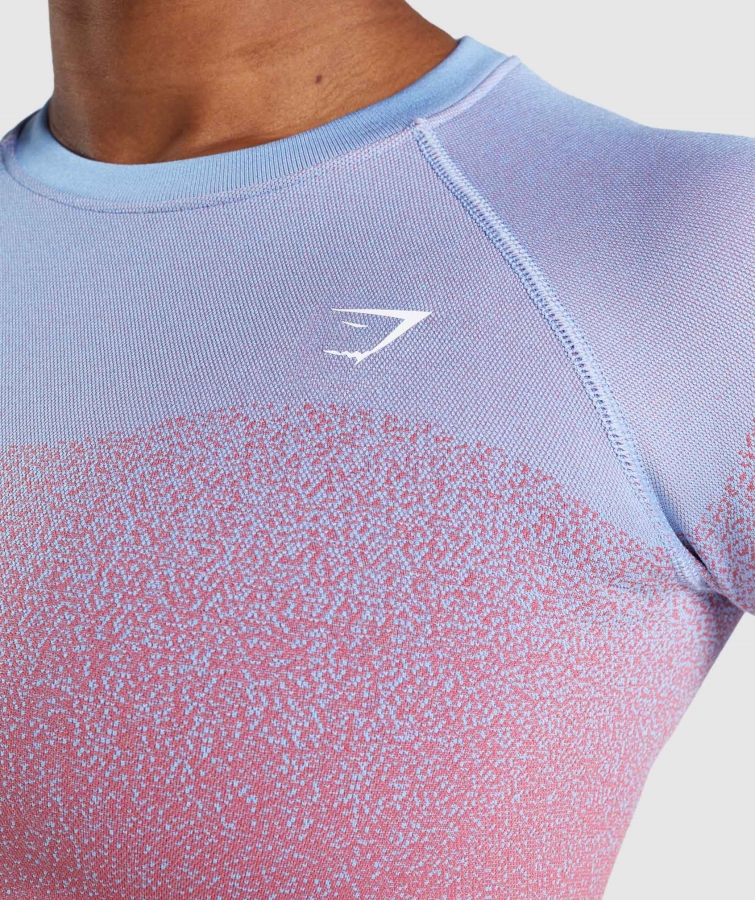 Gymshark Adapt Ombre Dikişsiz Uzun Kollu Kırpma üst Gül Pembe-açık Mavi