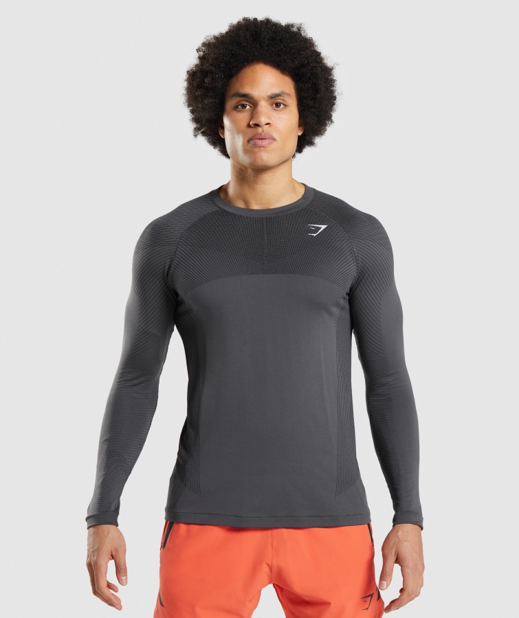 Gymshark Apeks Dikişsiz Uzun Kollu Tişört Oniks Gri-siyah