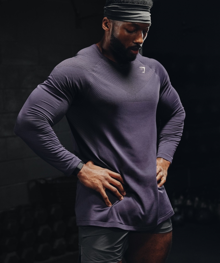 Gymshark Apeks Dikişsiz Uzun Kollu Tişört Zengin Mor-siyah