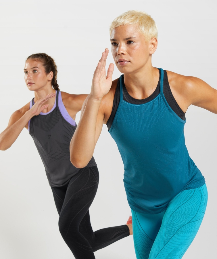 Gymshark Apeks Sorunsuz Tank Atlantik Mavi-köpekbalığı Mavisi