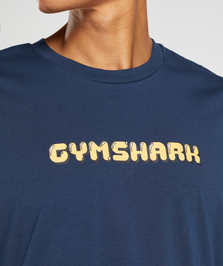 Gymshark Kabarcık Baskı Büyük Boy Tişört Lacivert