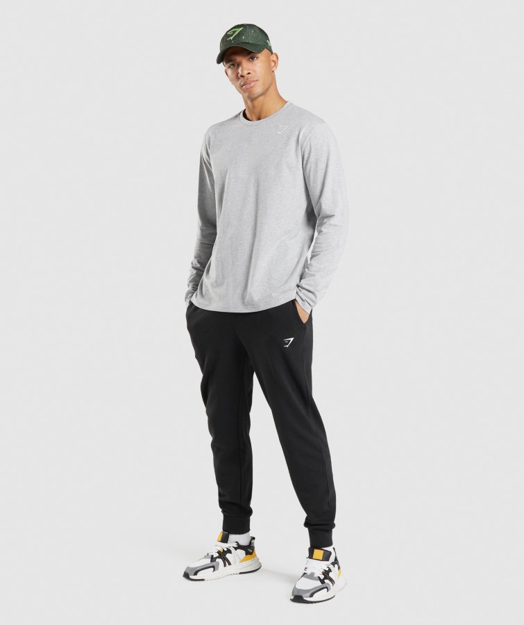 Gymshark Arması Uzun Kollu Tişört Açık Gri çekirdek Marn