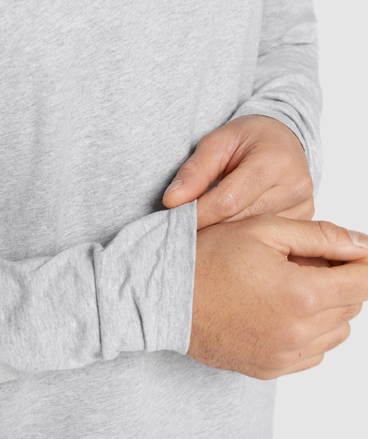 Gymshark Arması Uzun Kollu Tişört Açık Gri çekirdek Marn