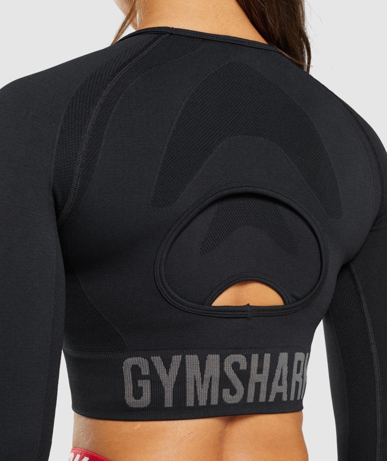 Gymshark Flex Spor Uzun Kollu Kırpma üst Siyah