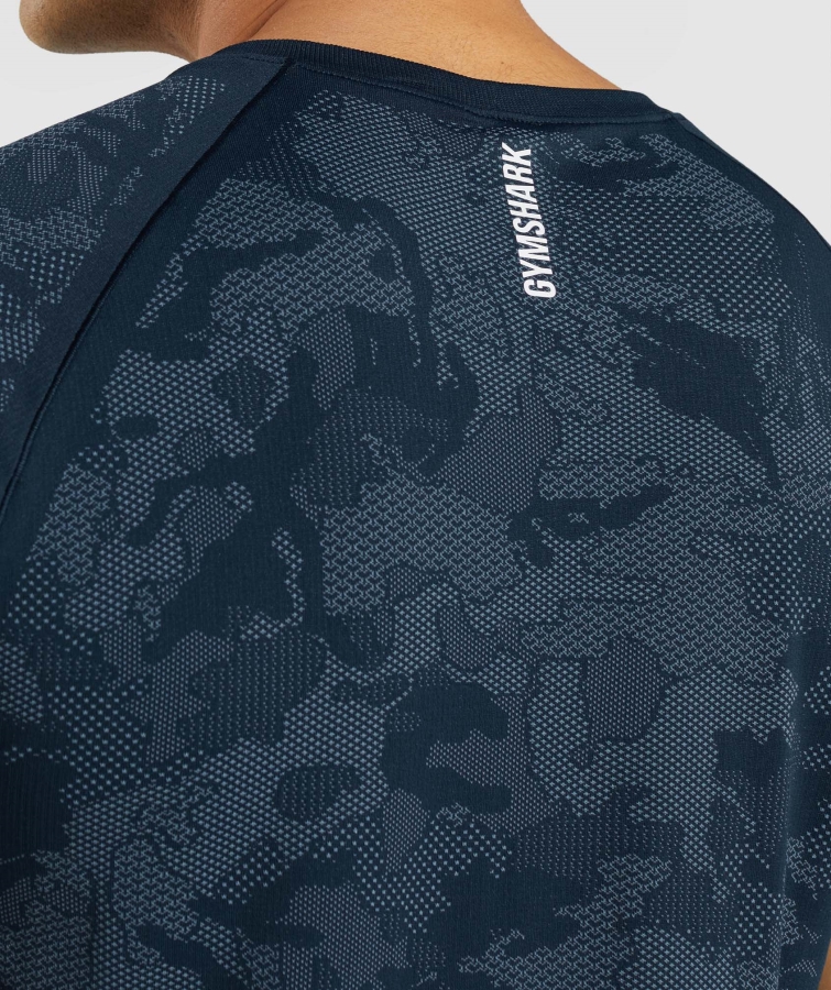 Gymshark Geo Dikişsiz Tişört Lacivert Sis Mavisi