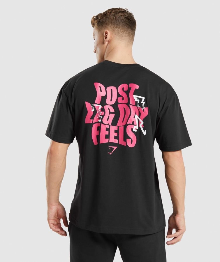 Gymshark Bacak Günü Büyük Boy Tişört Siyah