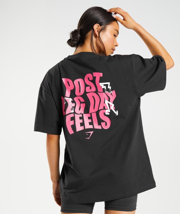 Gymshark Bacak Günü Büyük Boy Tişört Siyah