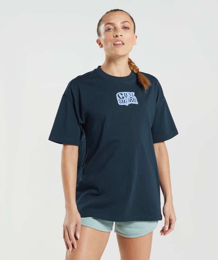 Gymshark Logo Grafik Büyük Boy T-shirt Lacivert