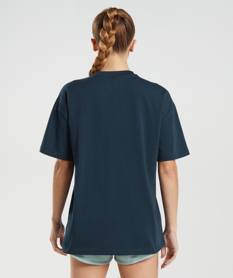 Gymshark Logo Grafik Büyük Boy T-shirt Lacivert