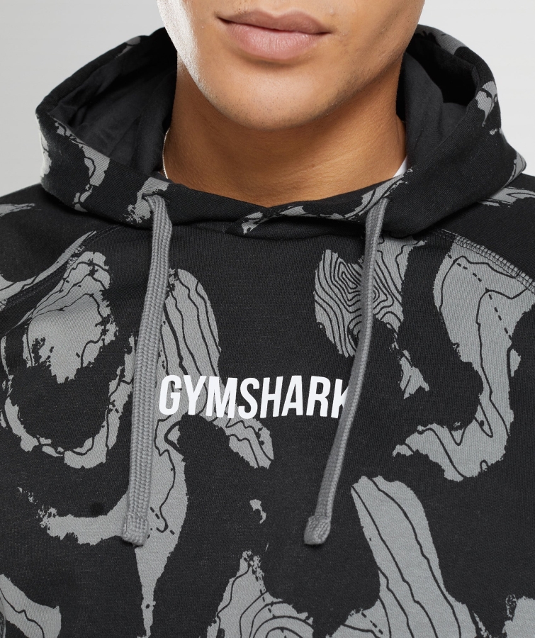 Gymshark Harita Baskısı Kapüşonlu Siyah Baskı