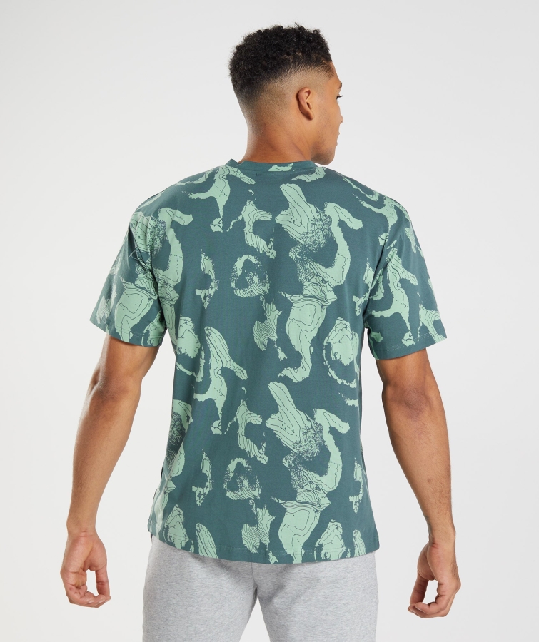 Gymshark Harita Baskısı Büyük Boy Tişört Deniz Mavisi Baskı