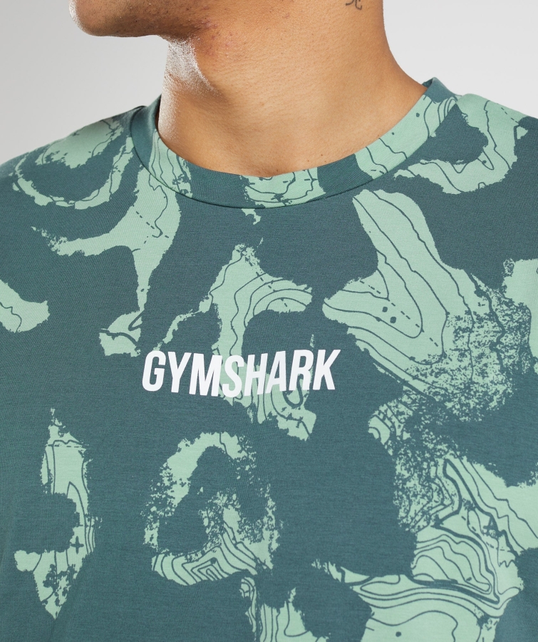 Gymshark Harita Baskısı Büyük Boy Tişört Deniz Mavisi Baskı