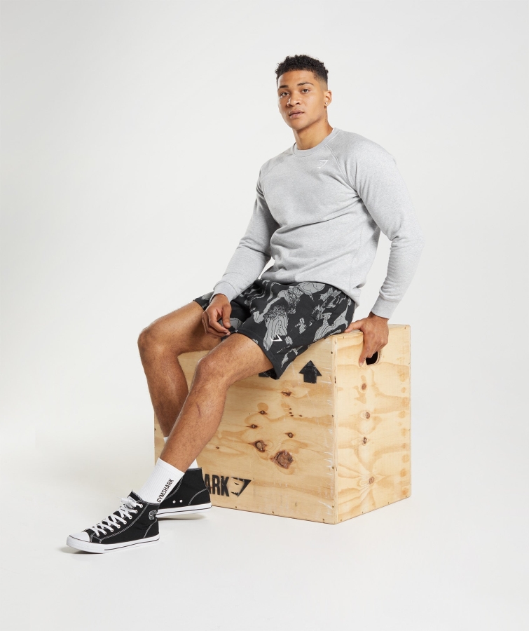 Gymshark Harita Baskı şort Siyah Baskı