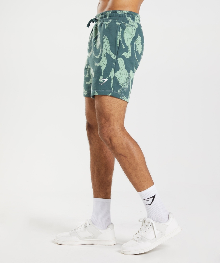 Gymshark Harita Baskılı şort Deniz Mavisi Baskı