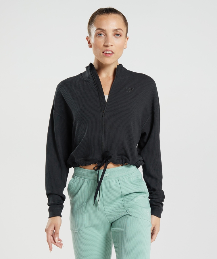 Gymshark Duraklat Fermuarlı Ceket Siyah