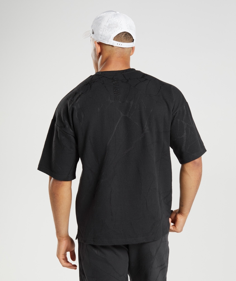 Gymshark Güç Kısa Kollu Mürettebat Siyah Baskı