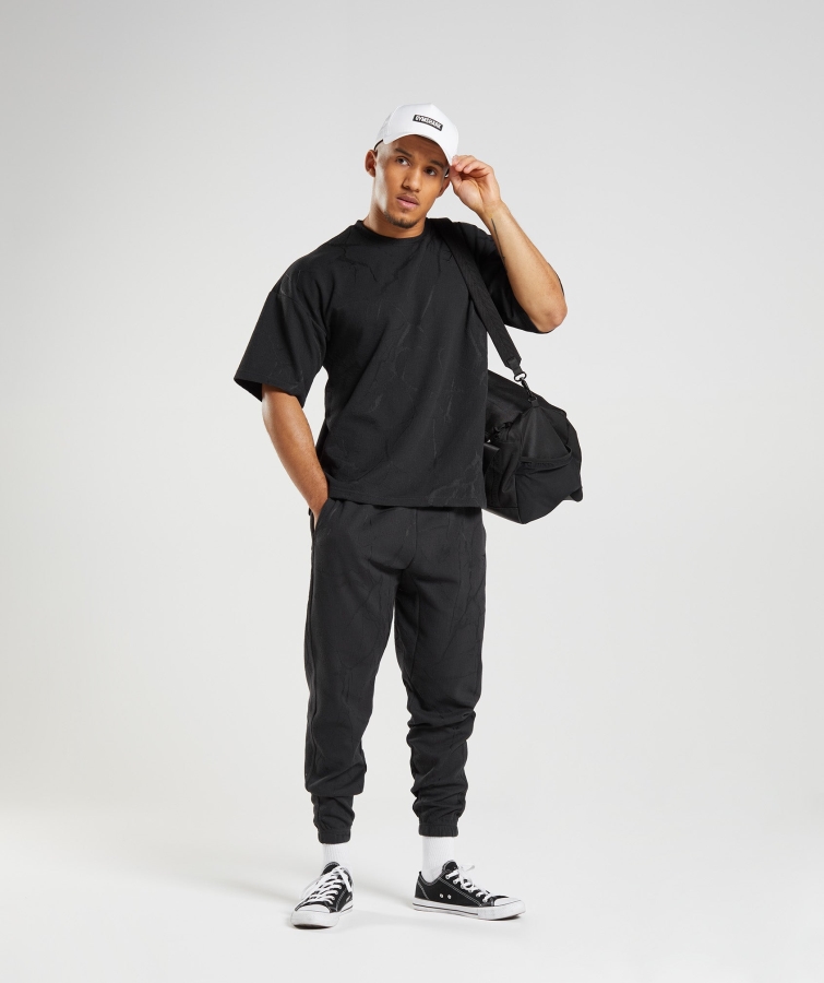 Gymshark Güç Kısa Kollu Mürettebat Siyah Baskı