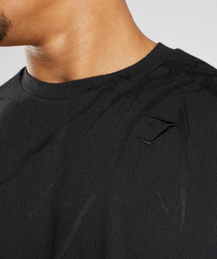 Gymshark Güç Kısa Kollu Mürettebat Siyah Baskı