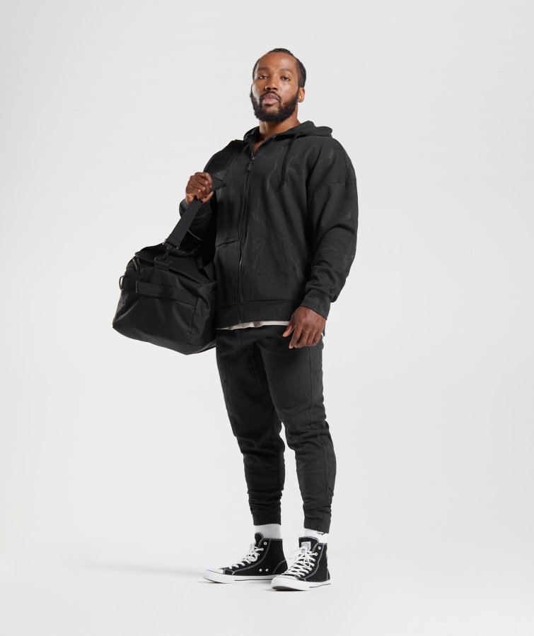 Gymshark Güç Fermuarlı Kapüşonlu Siyah Baskı